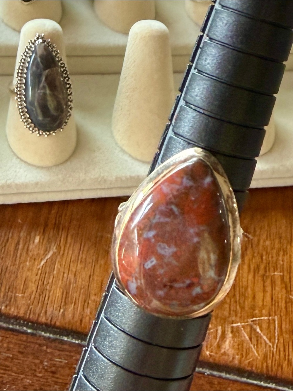 Sterling Silver Teardrop Red Jasper Statement Ring size 5